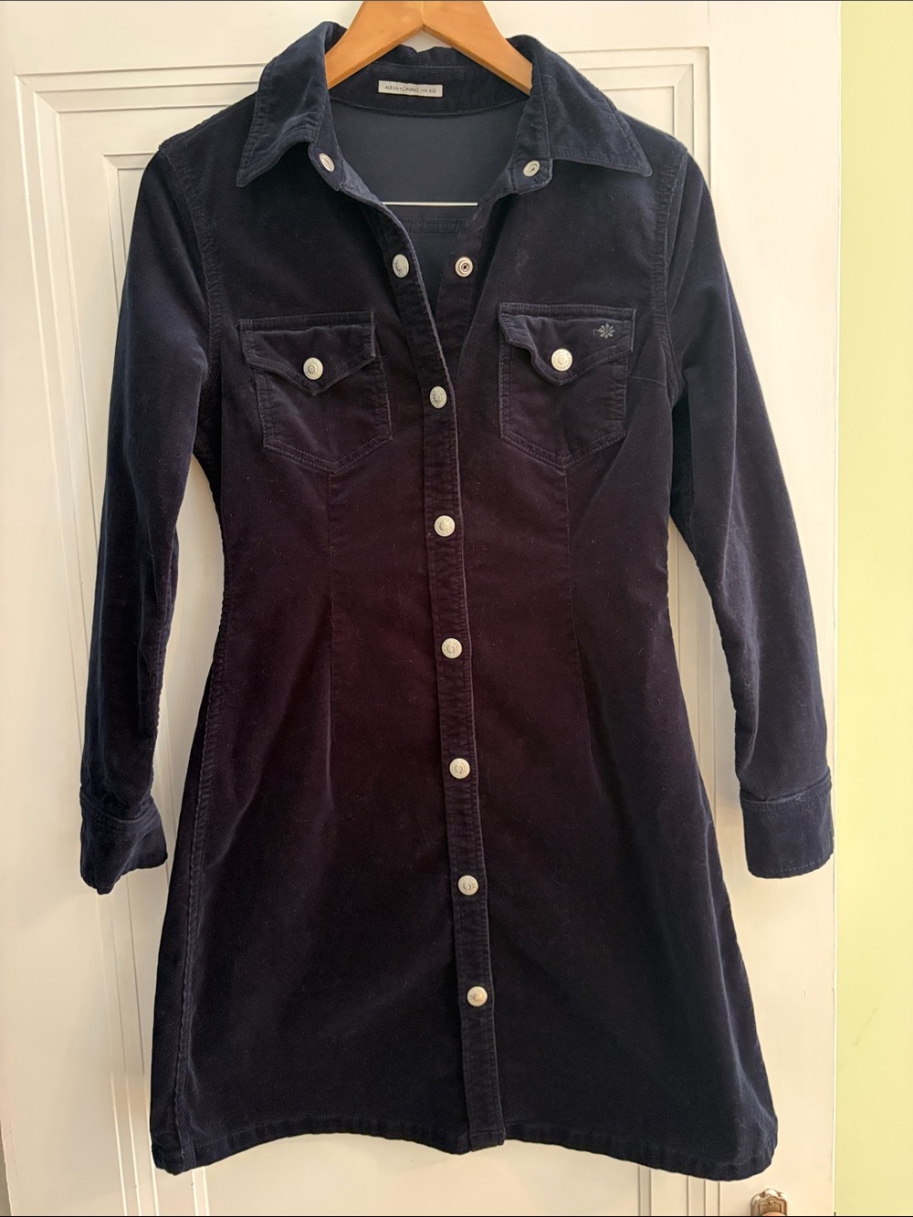 Alexa Chung for AG Classic Navy Corduroy Button-Front Long Sleeve Dress